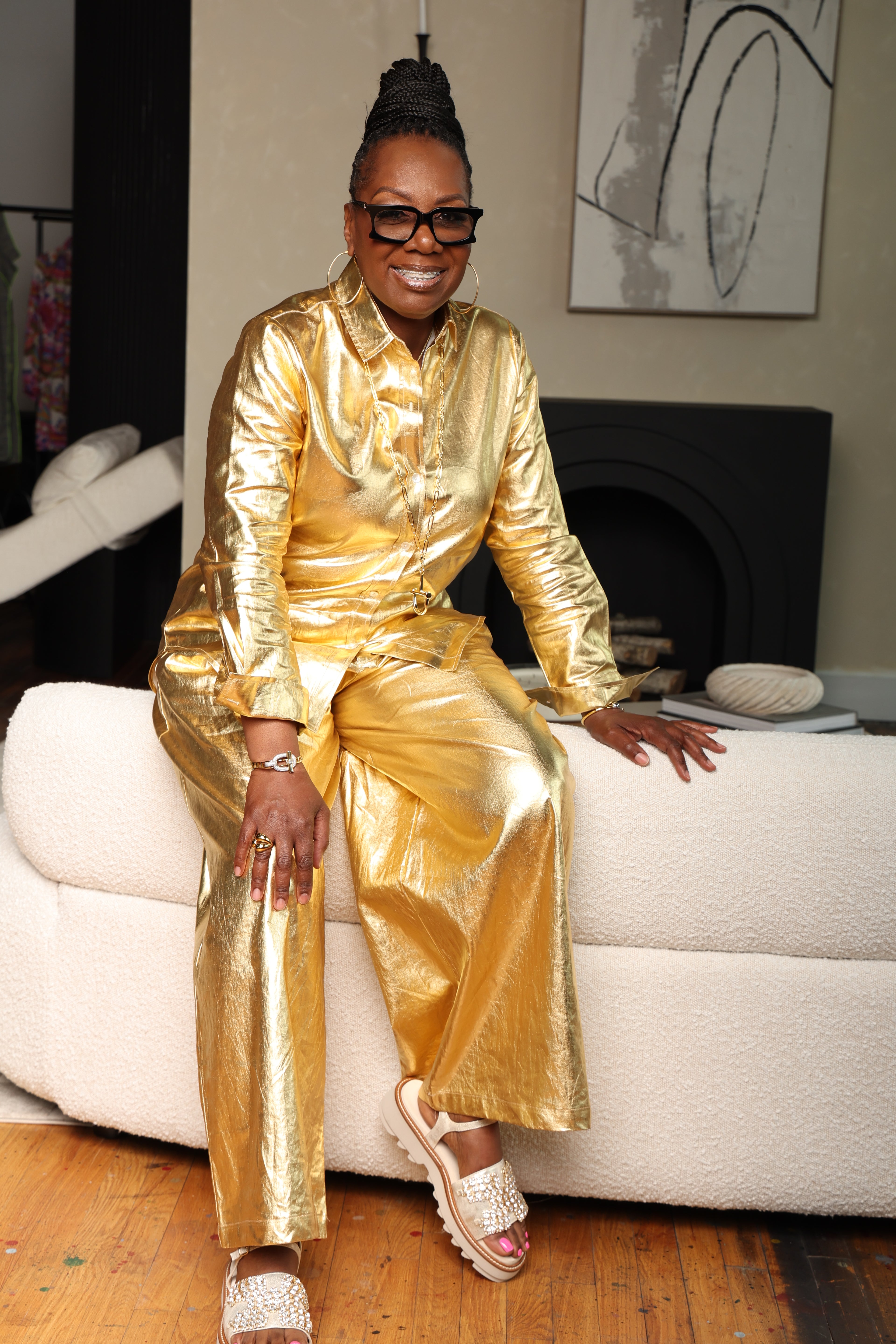 San Marino Metallic Linen Shirt Gold