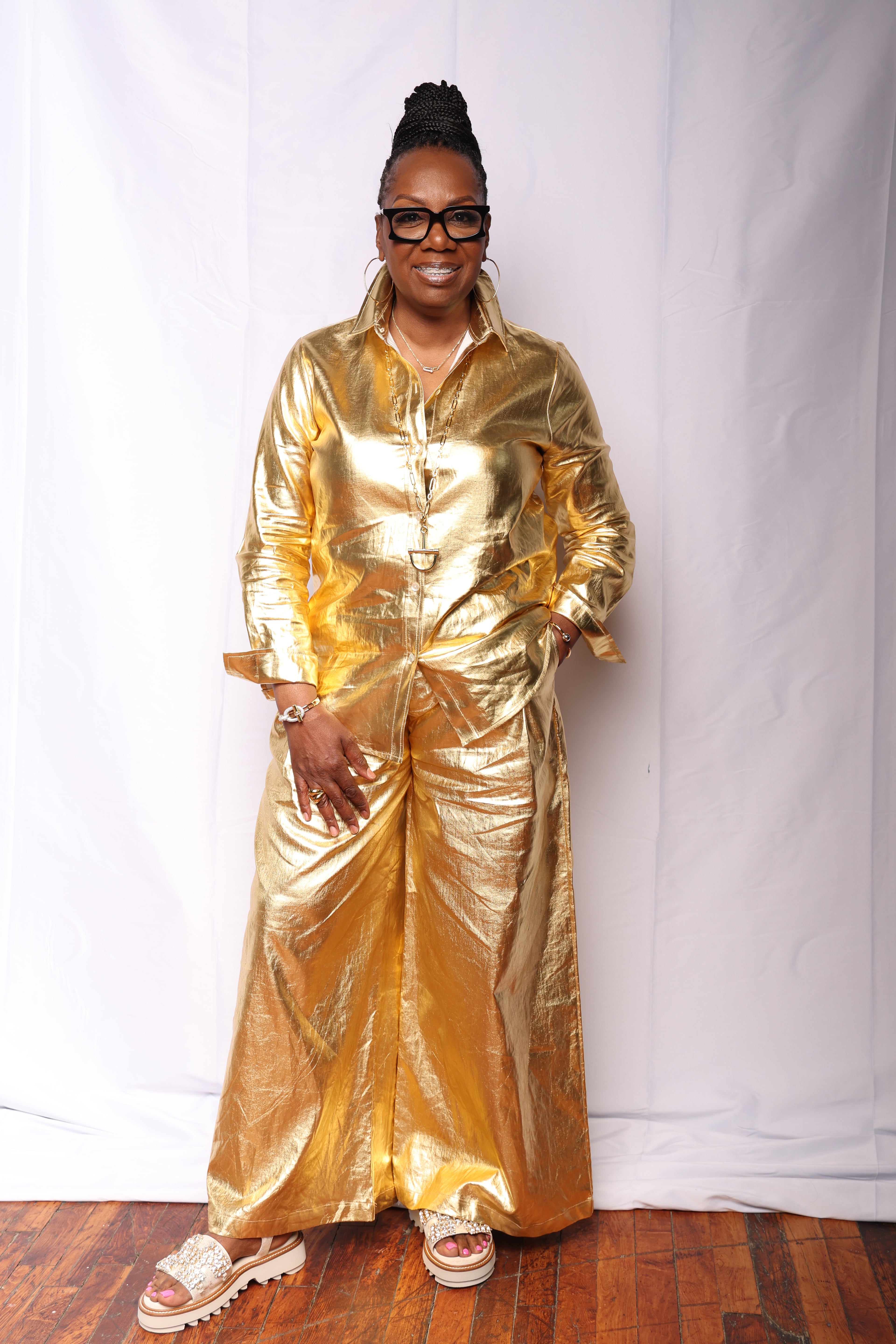 Gold Culotte Metallic Linen Pants