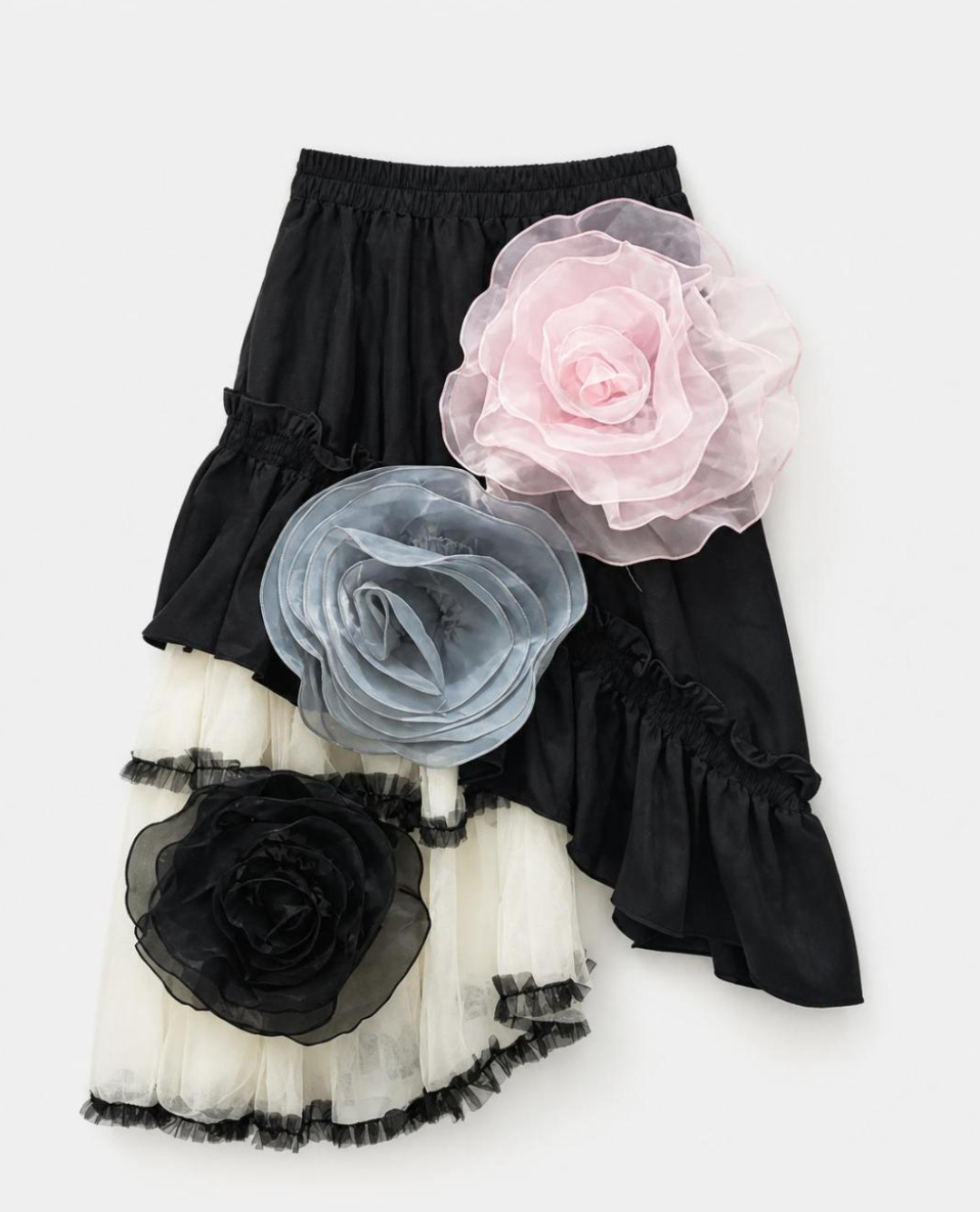 Chic Mesh Splicing Skirt w/3D Floral Decoration