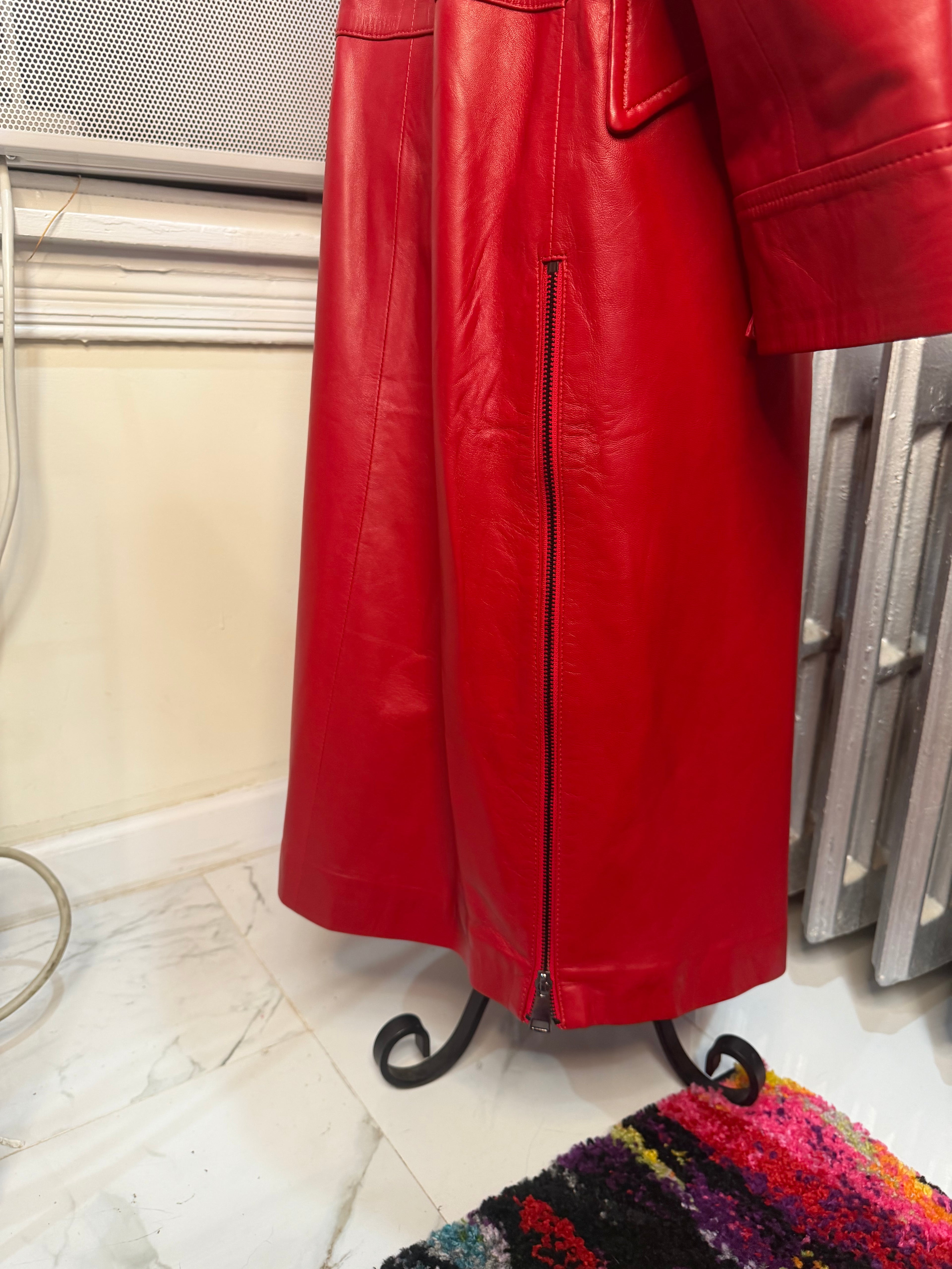 Lambskin Leather Trench Coat w/Crystal Fox Collar