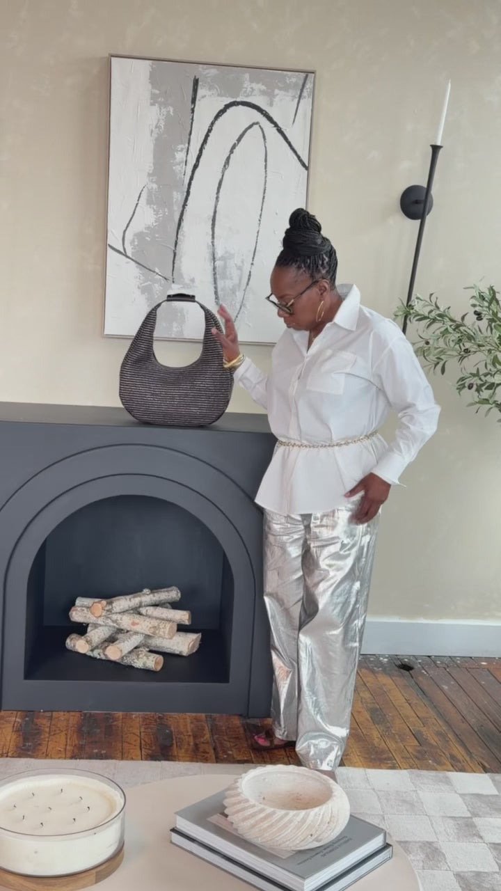 Culotte Metallic Linen Pant Silver